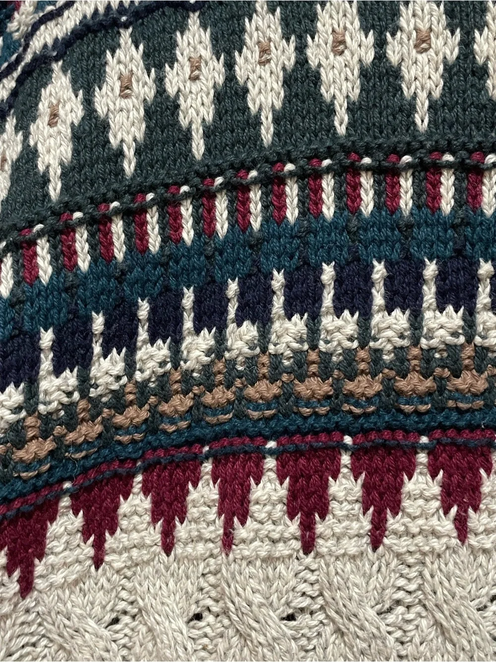 Vintage Ski Lodge Adirondack Men’s Sz L Cable Crewneck Sweater Cream Fair Isle